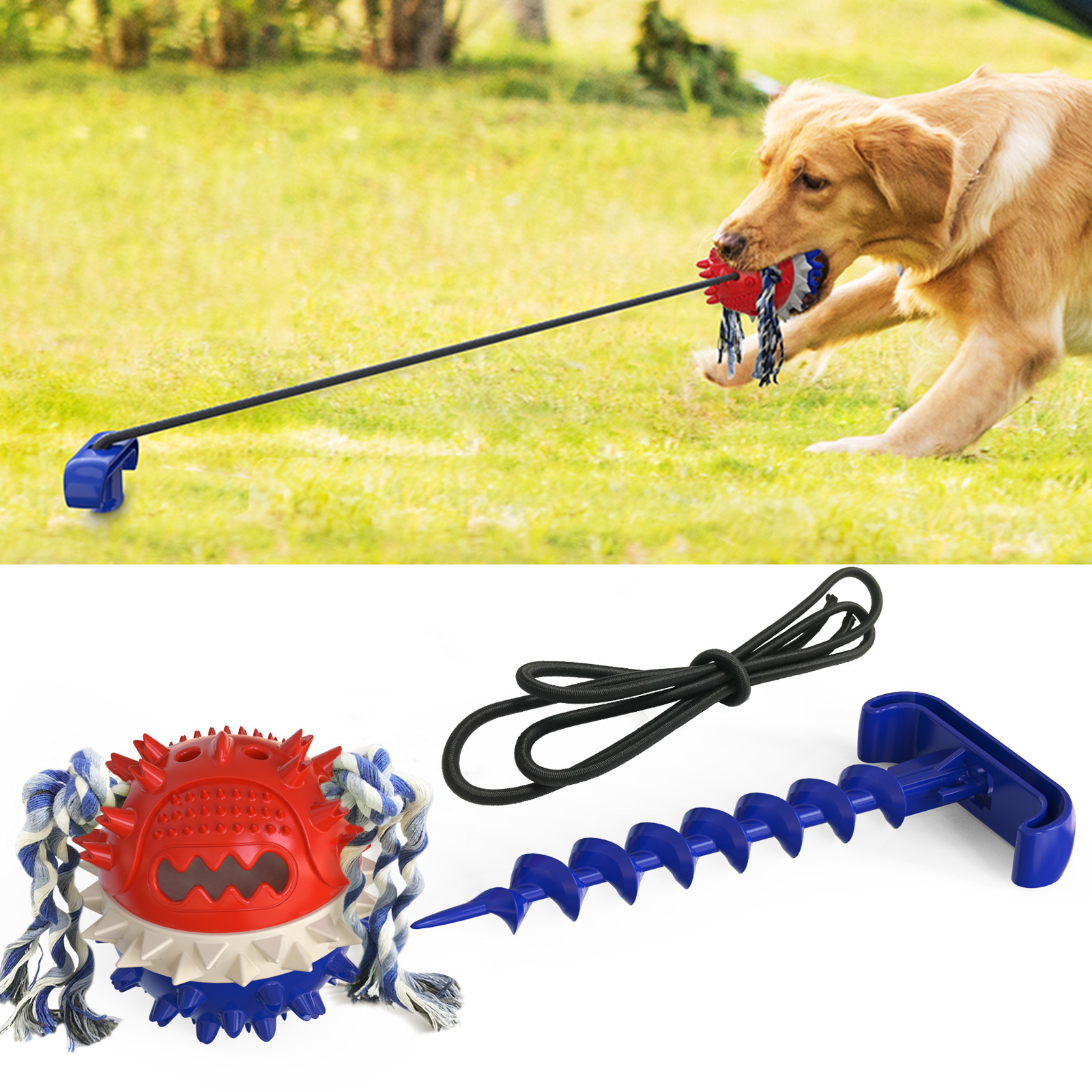 Outdoor Tug of War Dog Outdoor Pull Rope Ball Vocal Chew Dog Toys